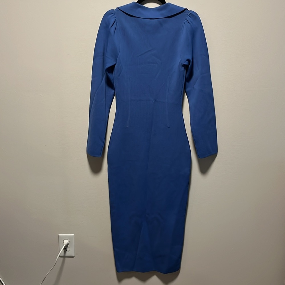 HANIFA (NWT) Cheri II Blue Long Sleeve Button Front Sheath Dress, Size XS - Picture 13 of 16
